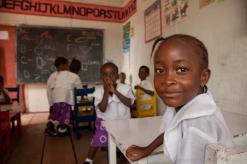 Children in classroom at Obaa's School, Monrovia, Liberia. [NO MODEL RELEASE]